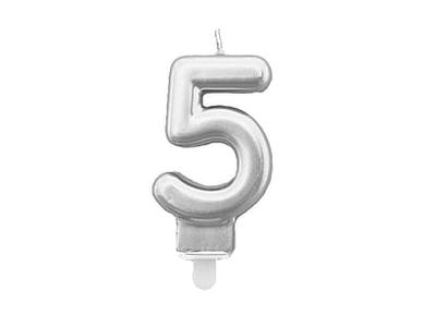 Świeczka  Cyfra  "5" Srebrna