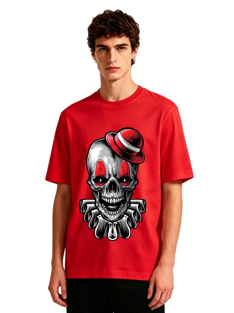Mens Creepy Clown Skull Graphic Tshirt Retro Streetwear Print Casual Short Sleeve White Cotton Tee