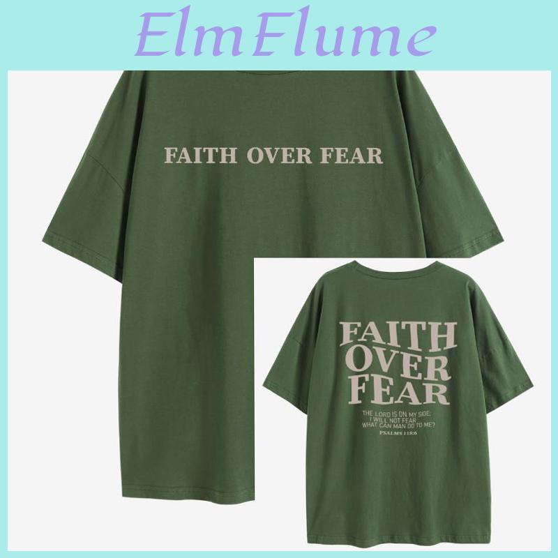 Fear Oversized Faith Christian Over Tshirt The Lord Is On My Side Loose Tee Women Trendy Casual Cotton Aesthetic Top