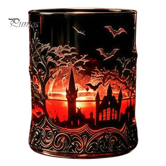 Verdickte Whiskeyflasche 1200ML Halloween Fledermaus Schloss Flasche, 320ML Vintage Gotischer Glas Wein Likör Halter Becher, Dekorative Karaffe Flachmann für