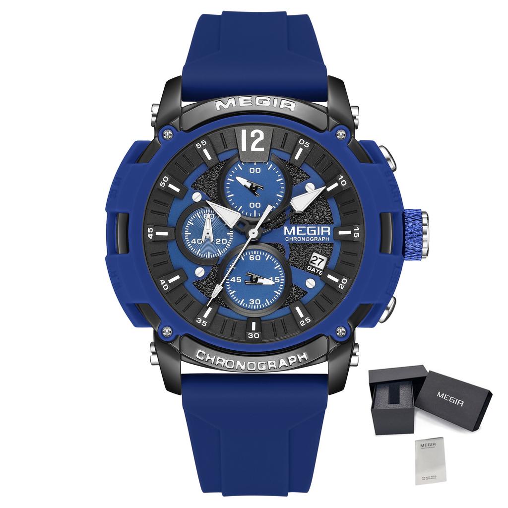 MEGIR Watches for Men Silicone Strap Quartz Chronograph Waterproof Luxury Military Sport Wristwatch Auto Date Reloj Hombre 2208