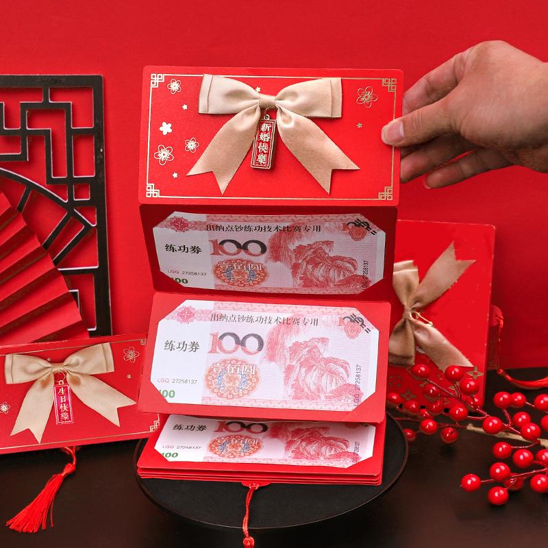 New 6/10 Slots Bowknot Folding Red Packets 2026 CNY Cash Gift Bag Valentine's Day Birthday Wedding Spring Festival Red Envelope
