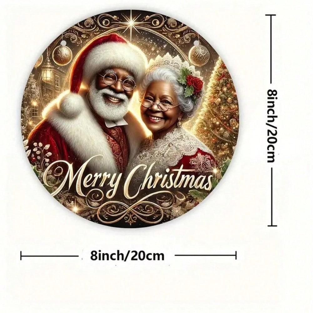 Christmas Wreath Metal Sign Santa Claus Door Hanger Holiday Decor Gift 20x20 разноцветный