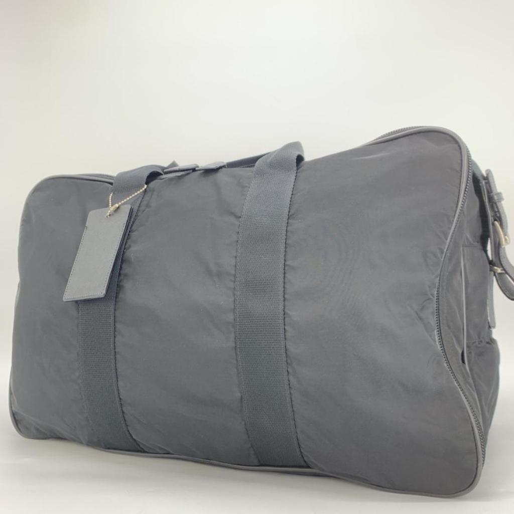 PRADA Boston Bag Travel Bag Shoulder Bag Large Logo Tessuto Nylon Saffiano Leather Black Triangle Logo Plate A4 Capacity 2WAY Men's