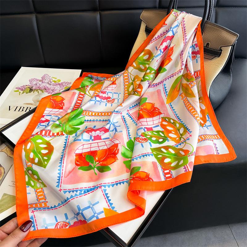Design Fashion Square Silk Scarf Women Hairband Printed Small Satin Shawls Foulard Neckerchief Female Headbands Bandana