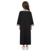 Girls Embroidered Lace Muslim Robe Abaya Round Neck Long Sleeve Back Invisible Zipper Loose Dress