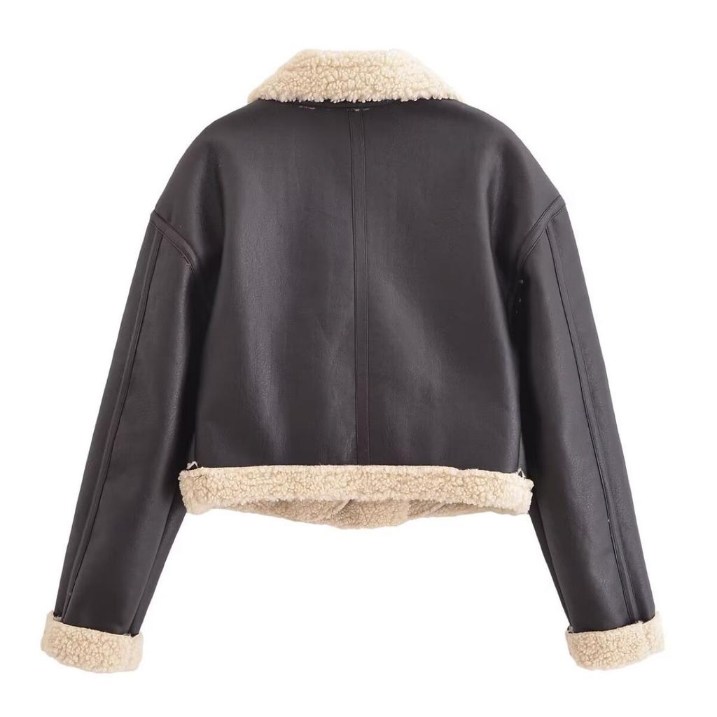 Autumn and Winter New Products European and American Women's Fashion Short Fur Integrated Coat Lapel Zipper Coat Coat