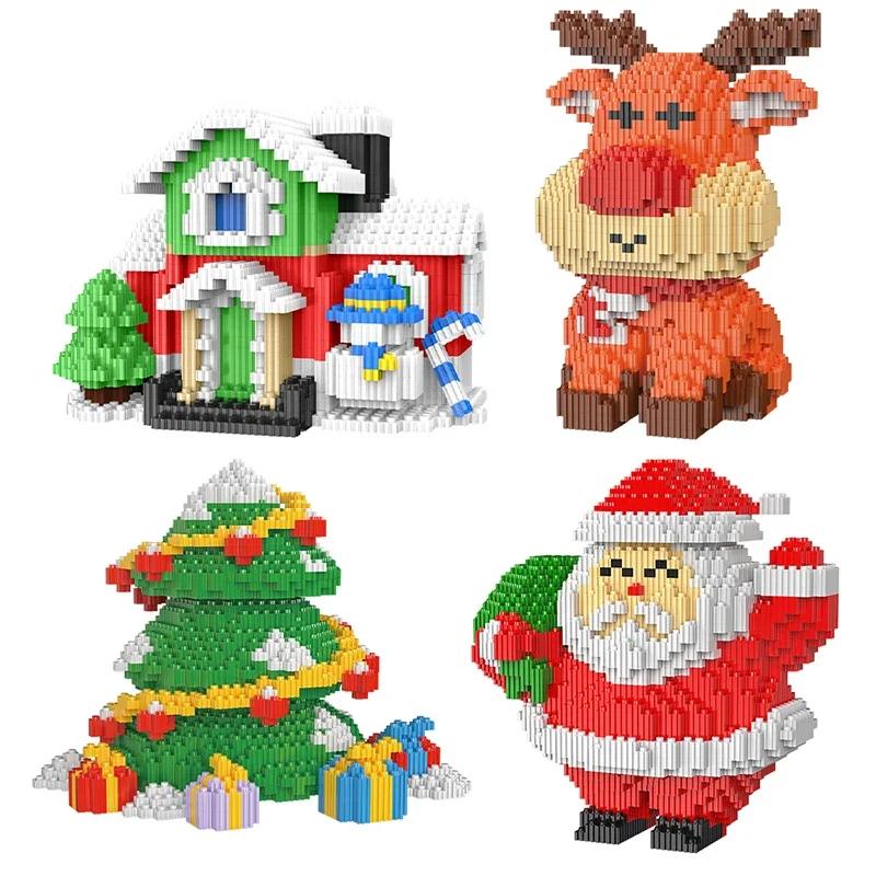 Christmas Winter Scene Building Blocks-Small Particle Children Puzzle Toy DIY Home Decoration Ornament Perfect Kids Holiday Gift