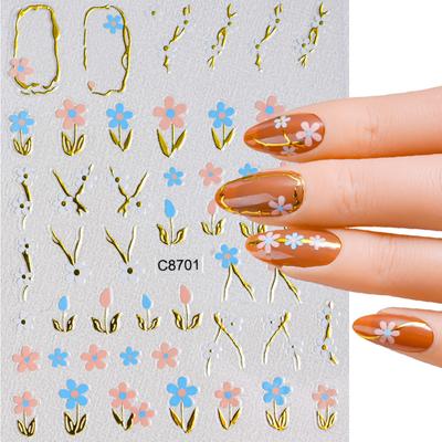 Hot Stamping Lines Small Flowers Nail Art Stickers Fresh Color Small Flowers Cute Sweet Wind Nail Stickers