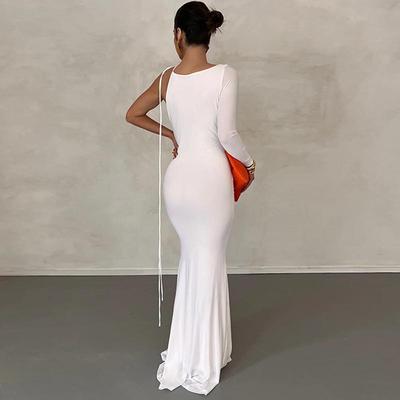 Dámske elegantné róby jednofarebné Party Club Sexy maxi šaty s nariasenými šatami na chrbte