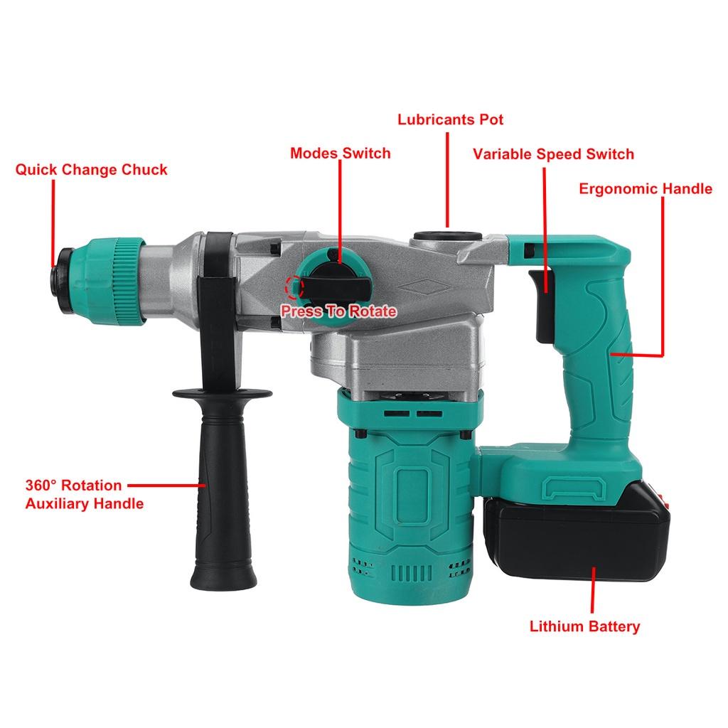 2 in 1 Rotary Hammer Brushles Cordless Hammer Electric Drill for 18V Battery Electric Impact Drill
