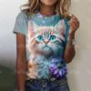 Summer Fashion Women's T-Shirts 3d Cute Cat Print Harajuku T-Shirt Short Sleeve Casual Kawaii Girls Tee Oversized Woman Clothing