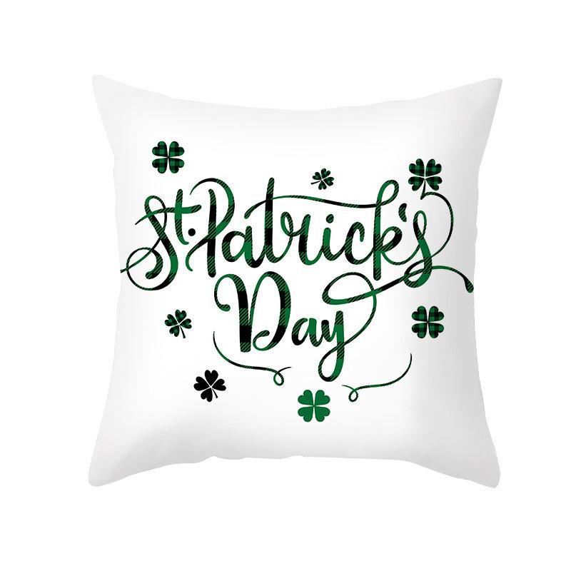St. Patrick's Day Pillow Cover Green Cartoon Letters Four-leaf Clover Sofa Cushion Cover National Day Cushion