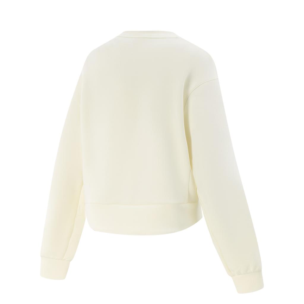 Li-Ning Comfortable Loose Fit Drop Shoulder Simple Versatile Solid Color Crew Neck Pullover Sweatshirt Women Sweatshirt Mother-Of-Pearl AWDV508-1