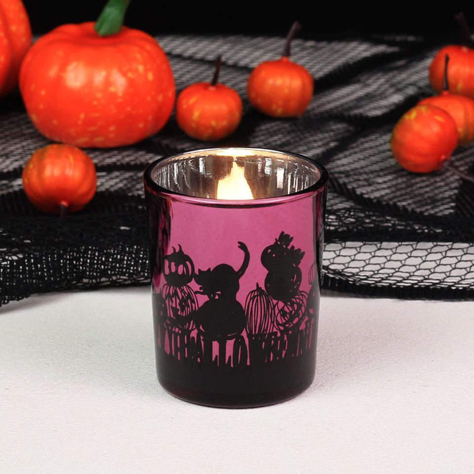 Happy Halloween Pumpkin Glass Candle Holder Ornament