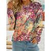 Women's Random Printed Long Sleeved Round Neck Slightly Elastic T-shirt