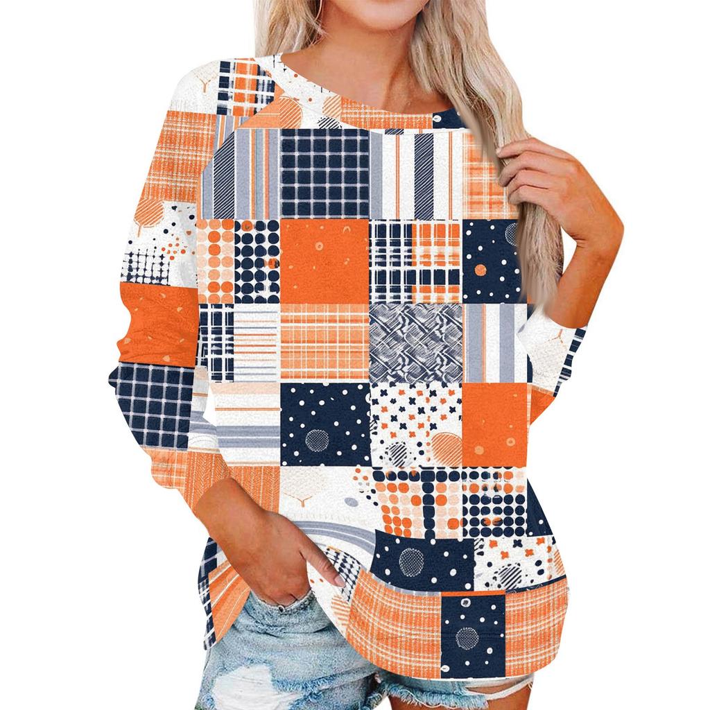 Damen Modisches Rundhals Schulter Langarm Bedrucktes Lässiges Pullover-Oberteil