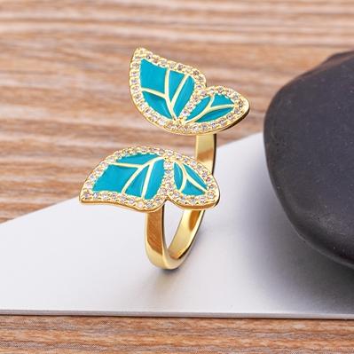 High Quality New Style INS Butterfly Enamel Dripping Oil Glazed Geometric Ring 5 Colors for Women Party Friendship Jewelry Gift