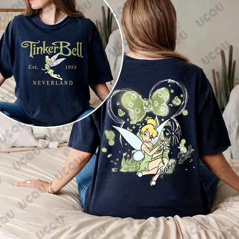 Retro    Tinker Bell 1953 Neverland Peter Pan Magical Print WoUnisex Cotton Tshirt Summer Short Sleeve Tees Casual Couple Top