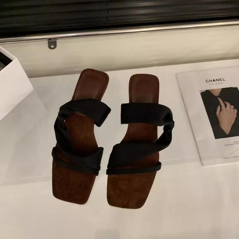 Special-shaped high heels temperament square head cool slippers women's summer new versatile height-increasing one-word slippers