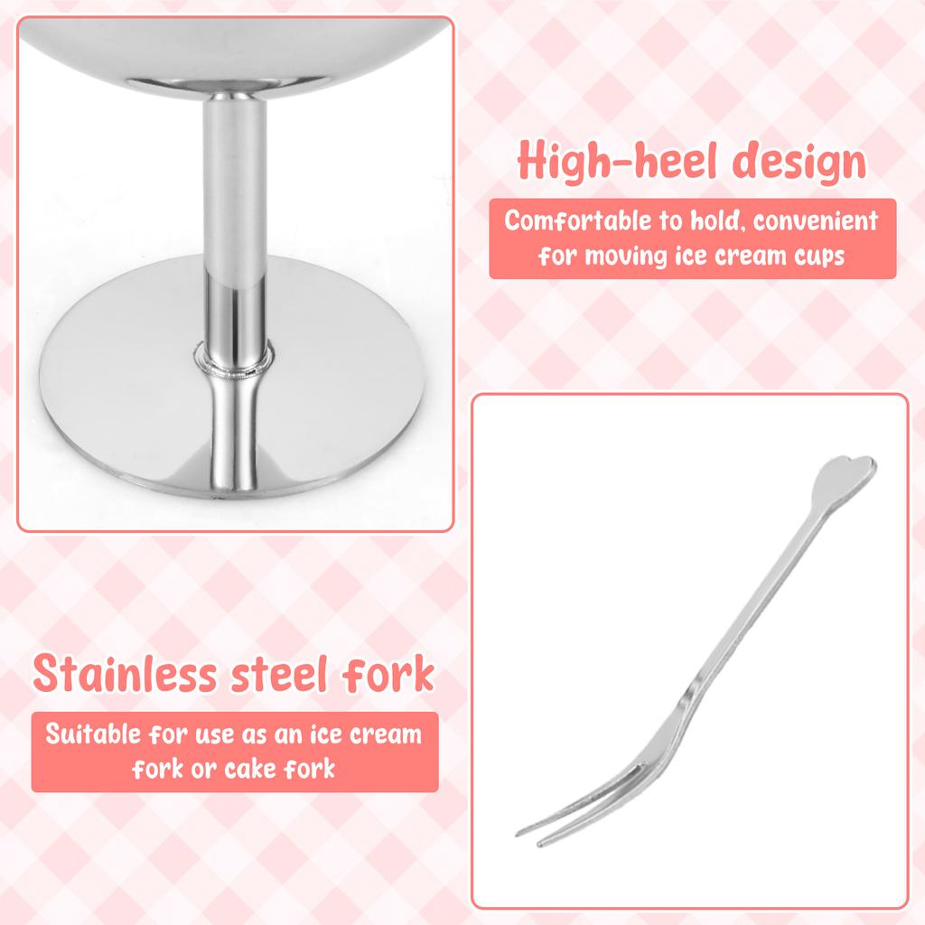 2Pcs 304 Stainless Steel Dessert Cup Ice Cream Cups Salad Goblet Retro High Base Bowl For Fruit Yogurt Snack Dish Bar Dinnerware