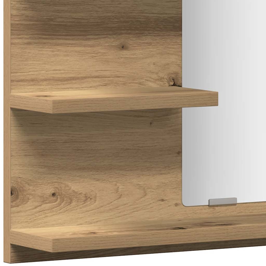 Bathroom Mirror with Shelves Artisan Oak Finish 60 x 10.5 x 45 cm