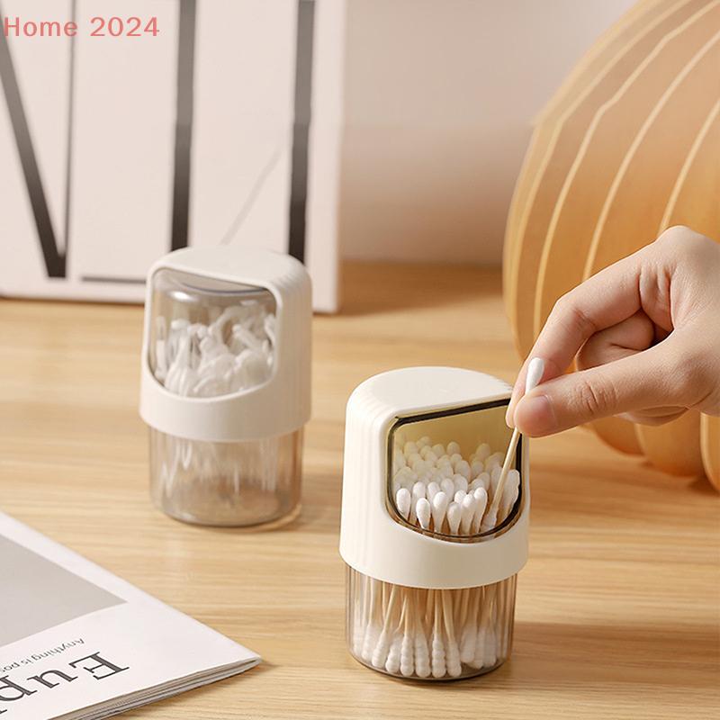 Dustproof Cotton Swab Storage Box With Lid Transparent Plastic Toothpick Storage Jar Rotating Desktop Cotton Swab Storage Box