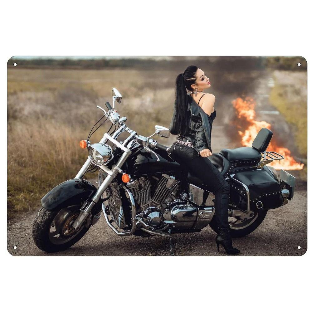 Retro Motorcycles & Beautiful Women Metal Tin Signs for Bar Cafe Living Room Walls