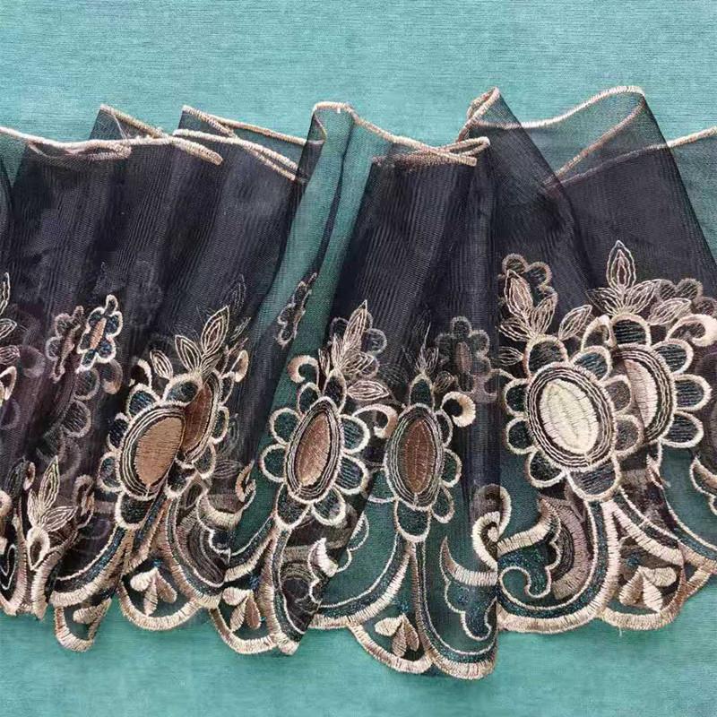 Surprise Price Black Yarn Gold Embroidery Widened Lace Fabric DIY Home Textile Sofa Bed Skirt Curtain Hem Sewing Accessories
