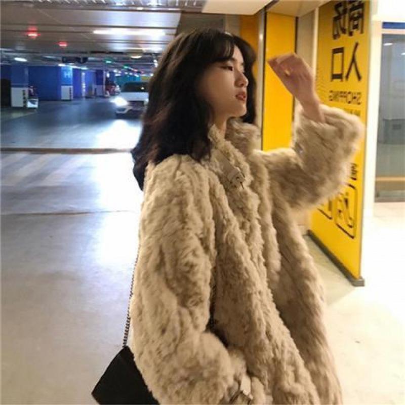 

Женское зимнее пальто из искусственной кожи, женская одежда, интегрированное меховое пальто из плюша ягненка, утолщенное пальто L абрикосовый