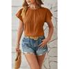 Summer New Round Neck Fashion Casual Women Blouse Short Sleeve Office Simple Office Tops Ladies Fashion Elegant Solid Color Loose Petal Sleeves Shirt
