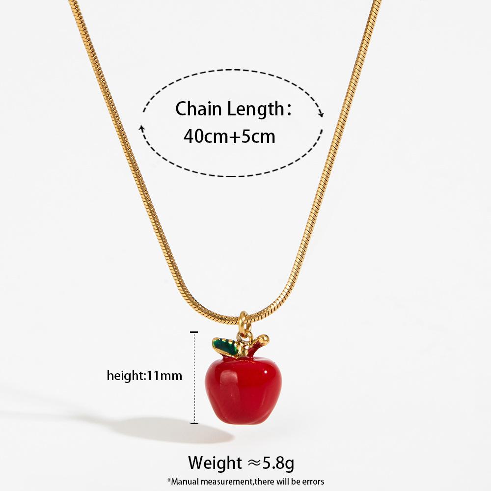 Cute Fashion Plated Titanium Steel 3D Drip Oil Apple Necklace Earrings Fruit Series Accessories Red Apple Pendant Necklace Jewel