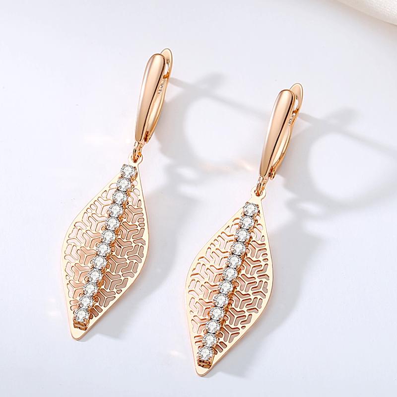 Kinel Shiny Natural Zircon Dangle Earrings For Women Rose Gold Color Long Earrings