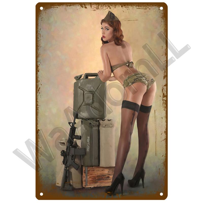 Metalowy Znak Vintage – Dziewczyny Pin-Up Sztuka Rękodzieło Malarstwo, Zabawny Plakat w Stylu Seksownej Damy, Idealny Wystrój Ściany do Pubu, Baru, Domu