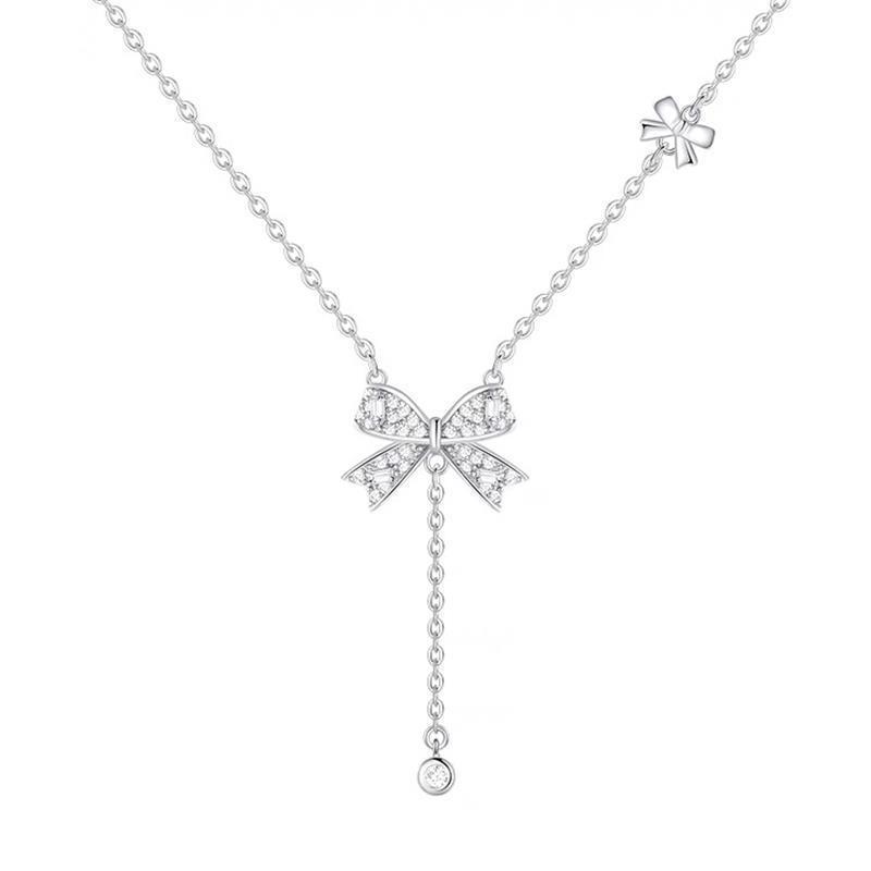 Summer Light Bow Tassel Water Drop Necklace - Elegant Design Clavicle Chain for Women