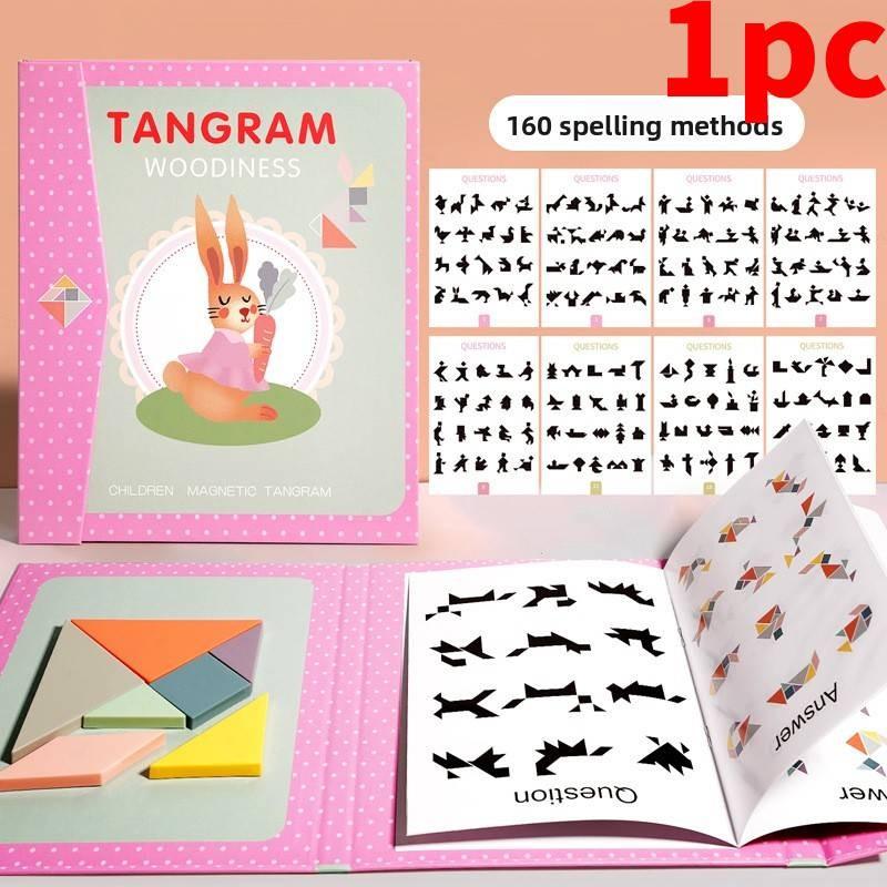 Magnetic Tangram Puzzle With Wooden Material For Childrens Brain Development Education Toy