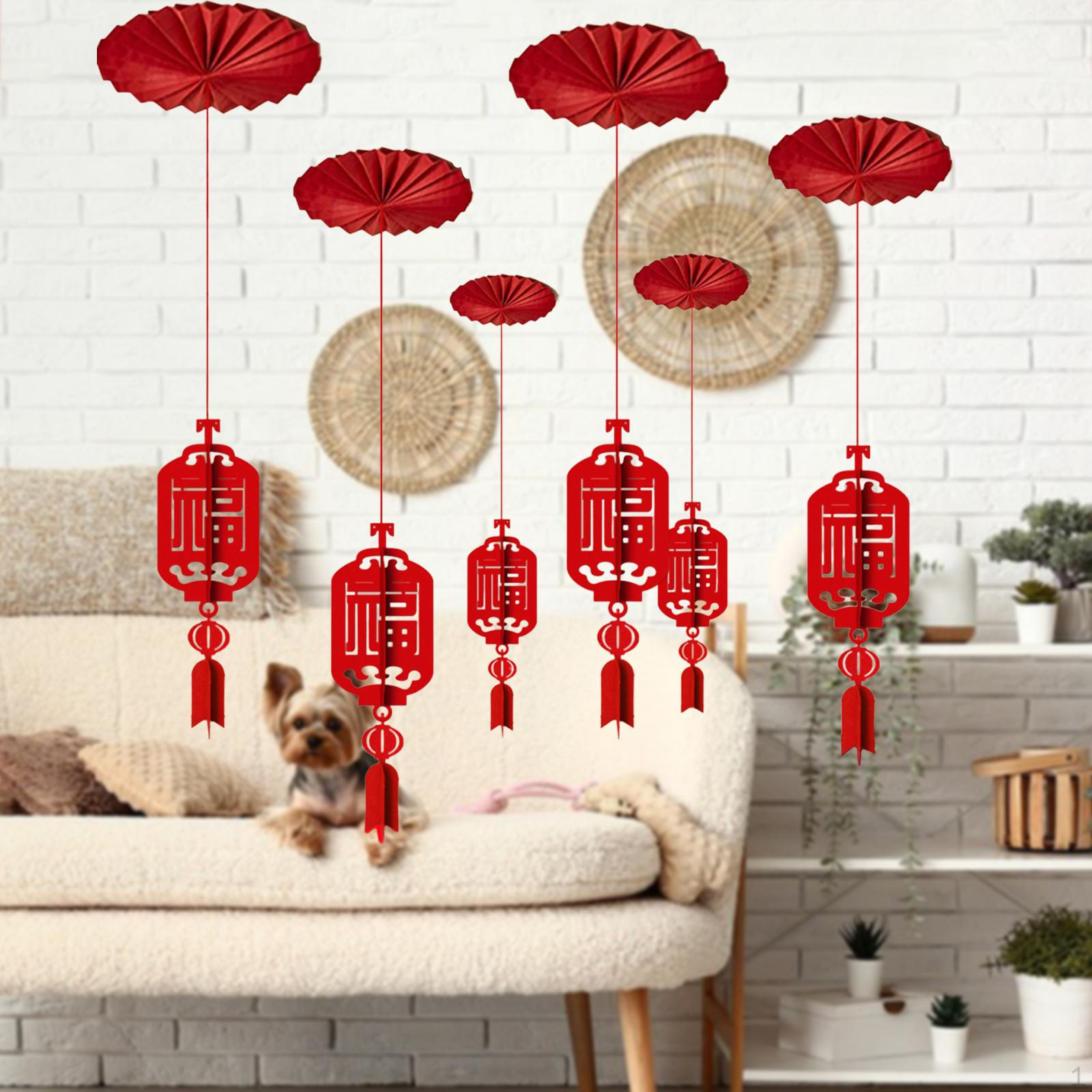 6Pcs Happy Year Ceiling Decorations Hanging Ornament Photo Prop Traditional for Bedroom