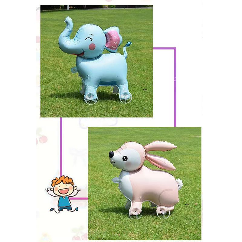 Cartoon Animals Stand Up Aluminum Film Balloons With Wheels Unicorn Tiger Giraffe Elephant Dinosaur Birthday Party Decoration