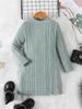 Girls' baby long-sleeved round-neck green striped casual fashion cute dress