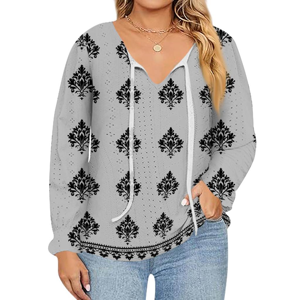 Women's Fashion Printed Casual V-Neck Long Sleeve Top