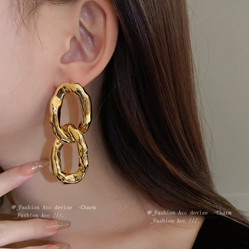 European and American silver needle metal oval irregular earrings niche simple temperament earrings exaggerated high-end earrings