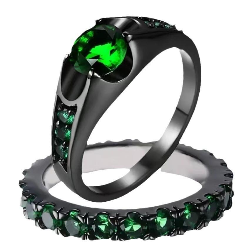 Luxury Accessories Emerald Women's Ring, European and American Alloy Simple Ring Couple Ring