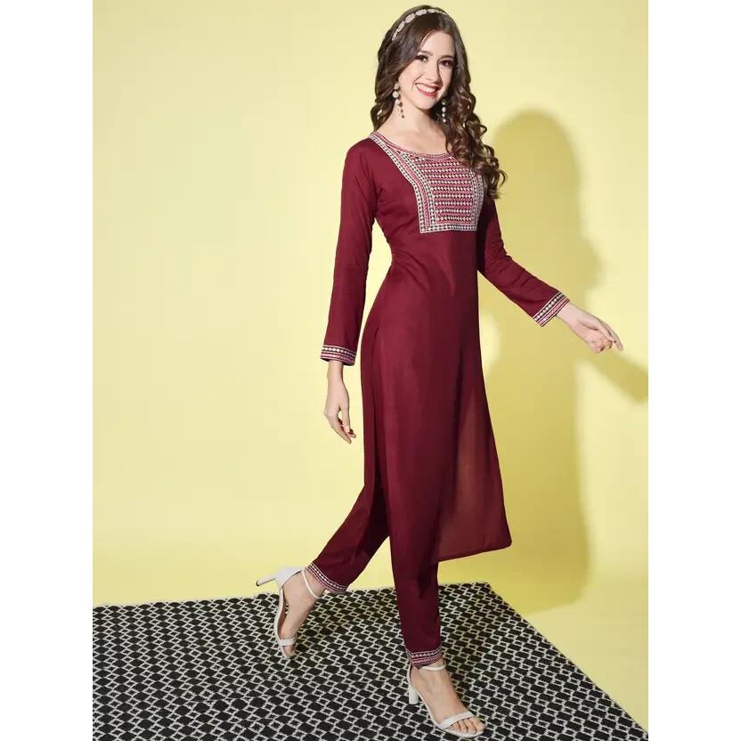 Bollywood Cotton Rayon Kurta Pant Dupatta Set Women Party Wear Top Tunic Kurti SC-2125