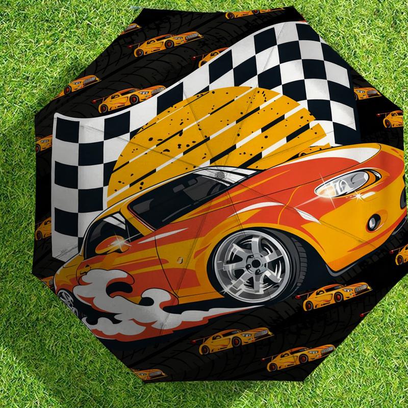 1 Stück Rennwagen-Flaggenmuster-Schirmdesign, Automatisches Öffnen und Schließen, Hochwertiger Reise-Schirm, c1128221