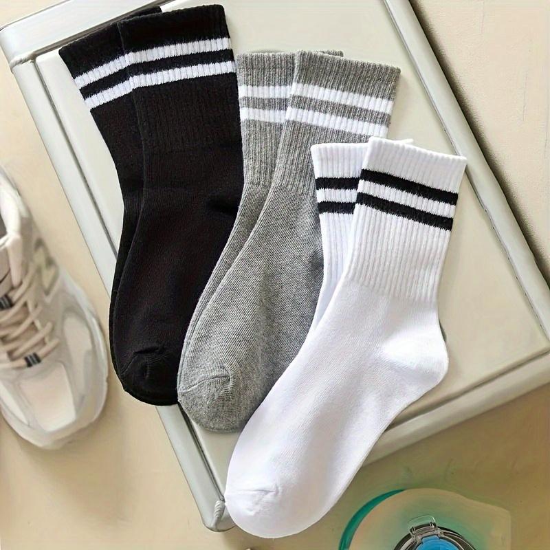3 Pairs Neutral Striped Mid-Calf Socks - Breathable  Comfortable Socks, Refreshing Style Summer Mid-Length Socks, Casual Socks One Size