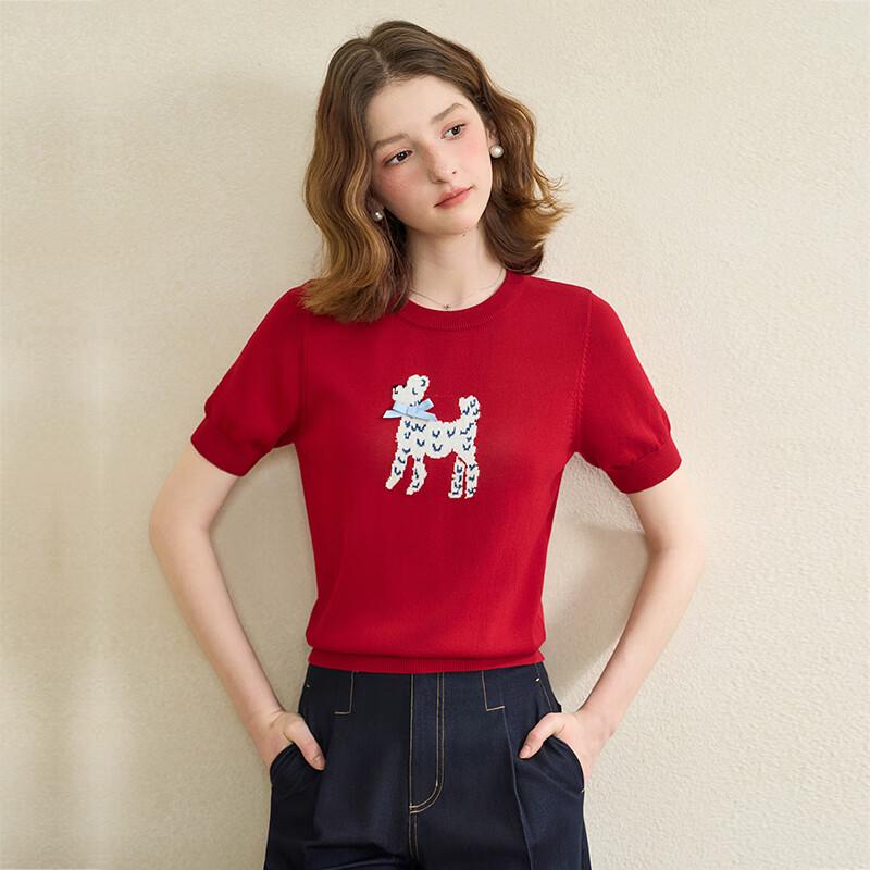 Xiyu Women's Puppy Pattern Short-Sleeve Knit Top