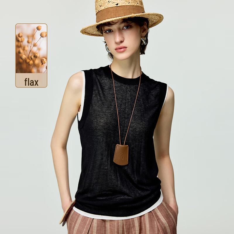 Women s Linen Blend Faux Two-Piece Knitted Vest Top M