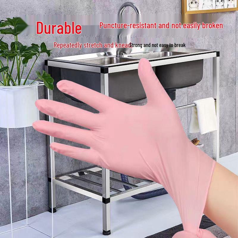 Durable Oil-Resistant Nitrile Gloves: Food Grade, High Elasticity, Powder-Free, Waterproof for Kitchen and Dishwashing Use.