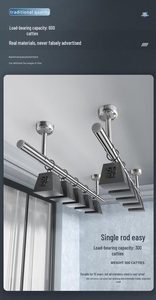 32mm 304 Stainless Steel Clothes Drying Rod for Balcony and Indoor/Outdoor Use