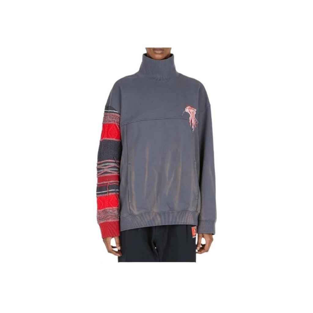 Li Ning Spliced Pattern Embroidered Pullover Stand Collar Long Sleeve Sweatshirt Men Sweatshirt Gray AWDR725-2